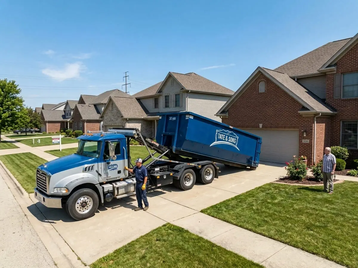 Licensed and insured dumpster rental Licensed and insured Tate & Sons Dumpster Rental Rockford roll-off container delivery in Rockford, IL